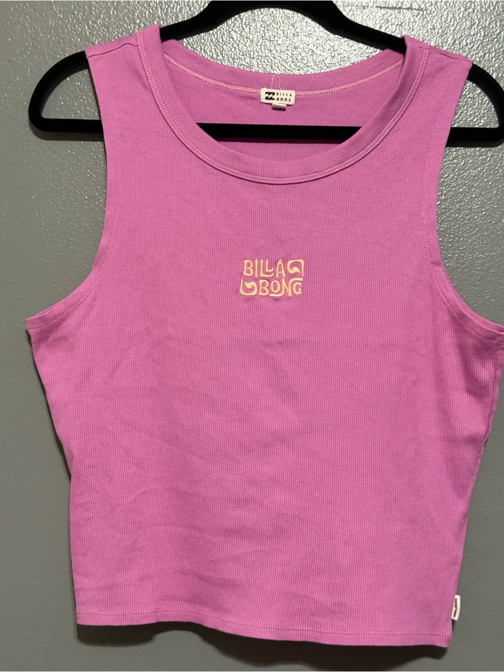 Billabong Pink Ribbed Crop Tank with Embroidered Logo